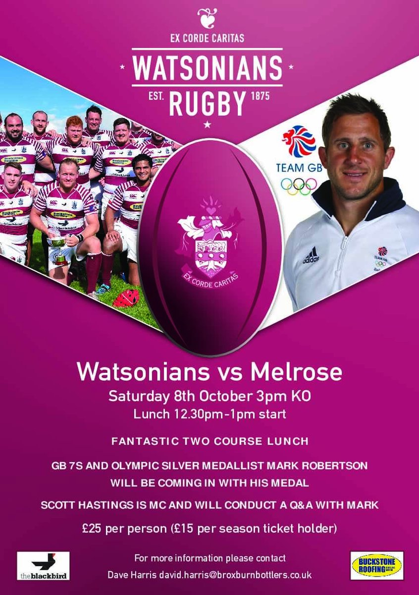 Get involved with this great lunch prior to the match v <a href="/MelroseRugby/">Melrose Rugby</a> on October 8