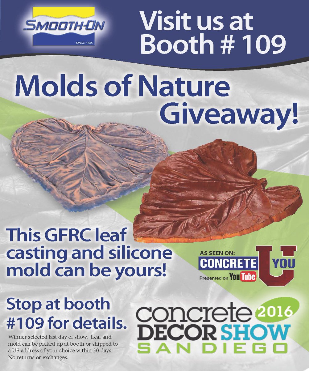 SmoothOn's tweet photo. Stop by our @concretedecor booth for a chance to enter our Molds of Nature Giveaway! #cdshow #smoothon #concrete https://t.co/Oi8wIKlq0R