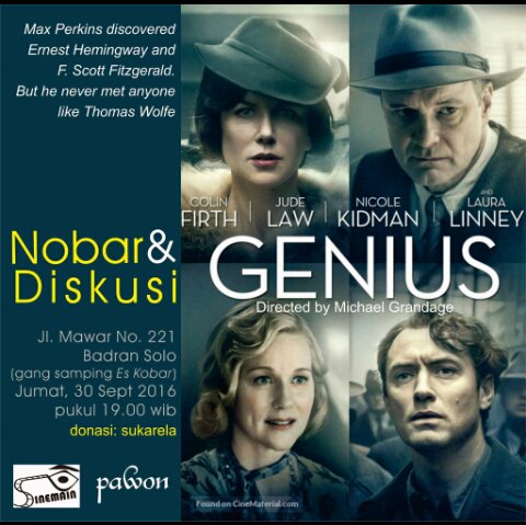 Besok Jumat (30/9), Sinemain mengadakan pemutaran bekerjasama dengan Sastra Pawon. Kami akan memutarkan film "GENIUS". #SinemaMalamSabtu