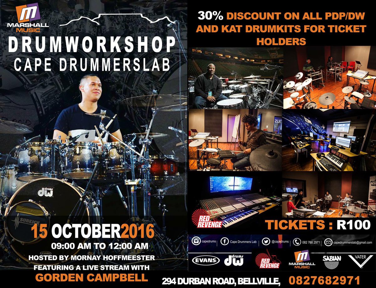 MoHoffmeester's tweet photo. @CapeDrums #Drum #Workshop 15 Oct 2016 @MarshallMusicSA @RedRevengeMedia ft @GCampEnt 🙌🏽😁 https://t.co/bIh0K7IELW