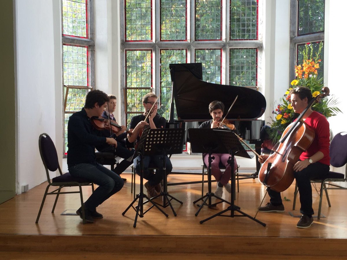 Quatuor Van Kuijk: Fresh off @GoBusGalway and straight on to Aula Max at @nuigalway to rehearse for AIMEZ-VOUS BRAHMS opening concert!