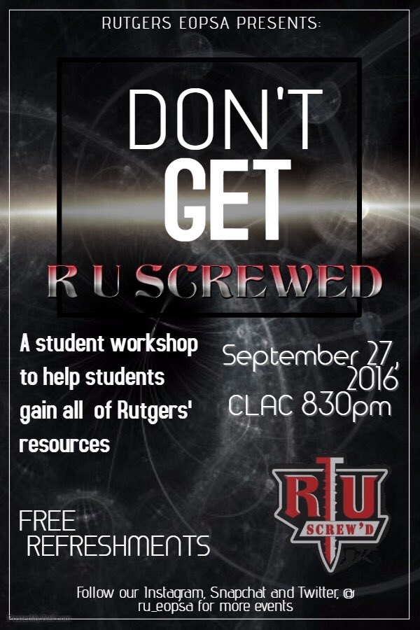 whoisjavmendez's tweet photo. free food. free drinks. free advice. EOPSA @ the clac 830p. https://t.co/4Q5LKmXDUW
