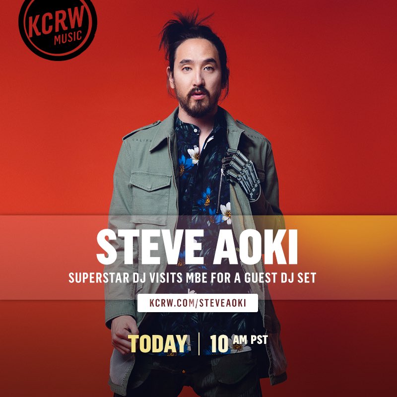 i'm on @kcrw with @jason_bentley #morningbecomeseclectic kcrw.com/steveaoki https://t.co/yZhEwJpWVy