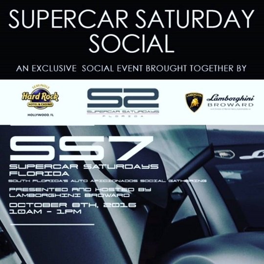 FOS encourages South Florida car enthusiasts to meet at Lamborghini Broward Sat 10/8 at 10AM for SuperCarSaturdays. facebook.com/events/2101532…