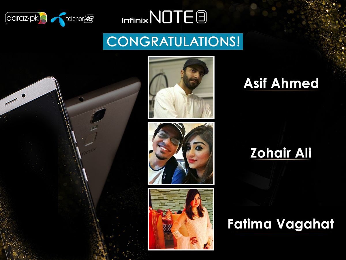 InfinixPakistan's tweet photo. Congrats to all the winners! #NoteForSpeed #InfinixNote3 https://t.co/ipXx4Zjjou
