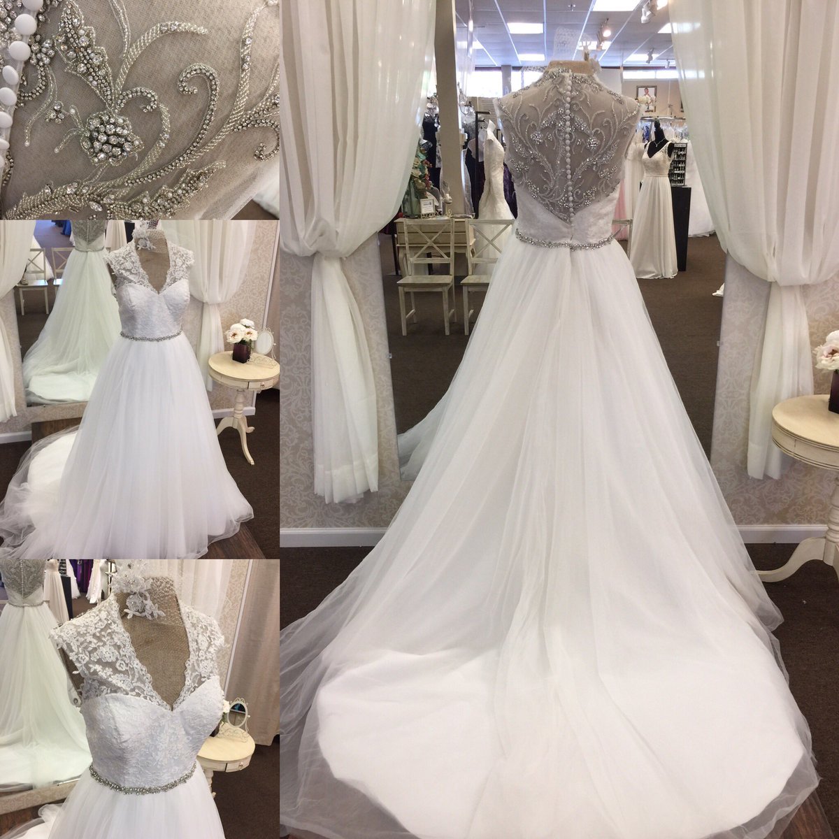 TOCFormals's tweet photo. Beautiful ballgown with stunning back! #ballgown #illusionback #bridal #wedding #lace #tulleTuesday #layaway https://t.co/Ab35P7h3AM