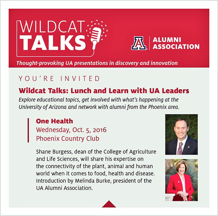 arizonaalumni's tweet photo. There's still time to register for the first #WildcatTalks with @UACALS dean Shane Burgess on Oct. 5. in Phoenix. https://t.co/StYb6llnGe https://t.co/z08EPWfsXV