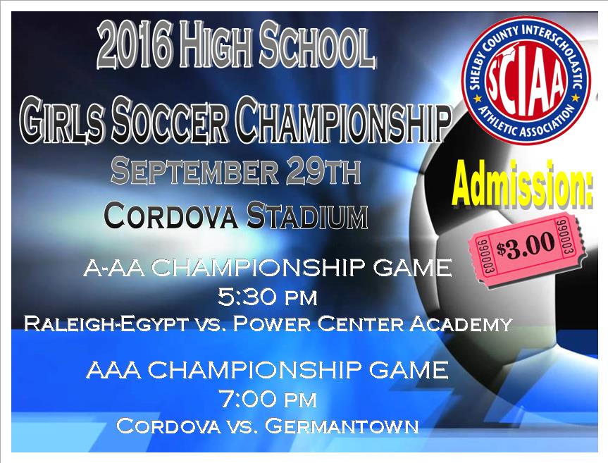 SCIAA High School Girls Soccer Championships are Thursday at Cordova Stadium.  Cordova vs. Germantown for the AAA Championship.  7:00 start