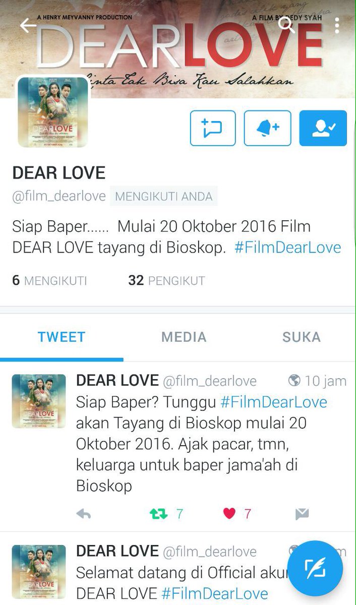 Yok follow twitter <a href="/film_dearlove/">#FilmDearLove</a> kalo mau dapatin undangan gala premiere #filmdearlove skrg juga yak