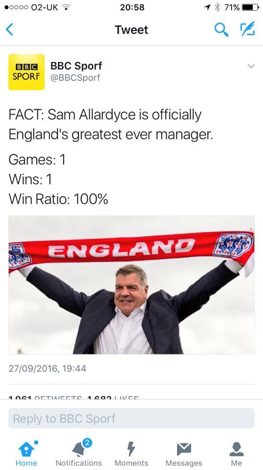 Hahaha Sam Allardyce you crazy man <a href="/England/">England</a>