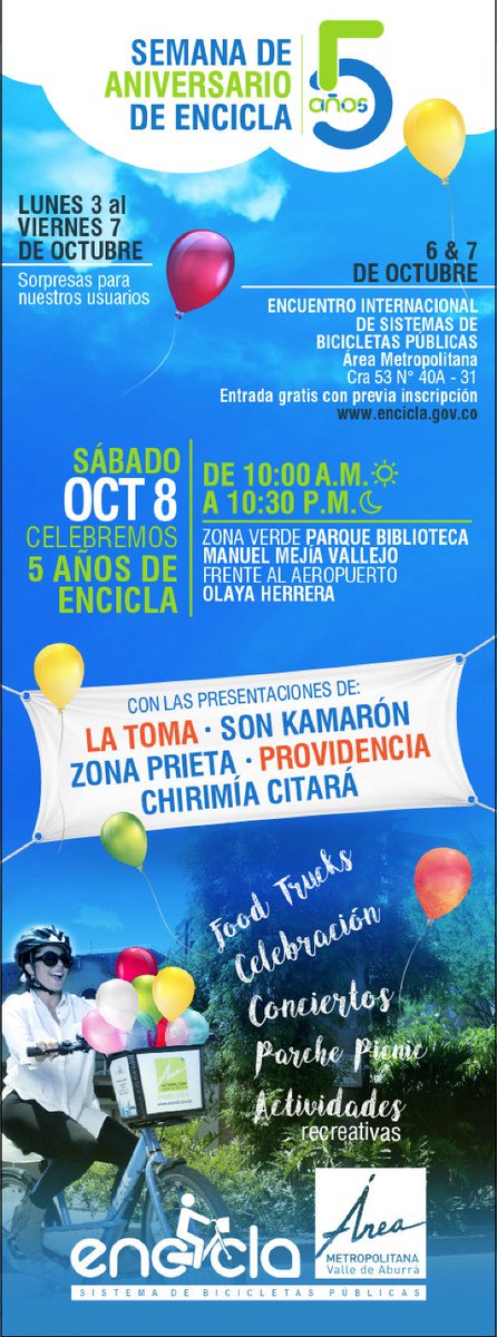 EnCicla's tweet photo. ¡Vamos a celebrar nuestro cumpleaños por todo lo alto! Agenda las fechas y festeja con nosotros #EnCicla5Años https://t.co/kmqMfz4QGH
