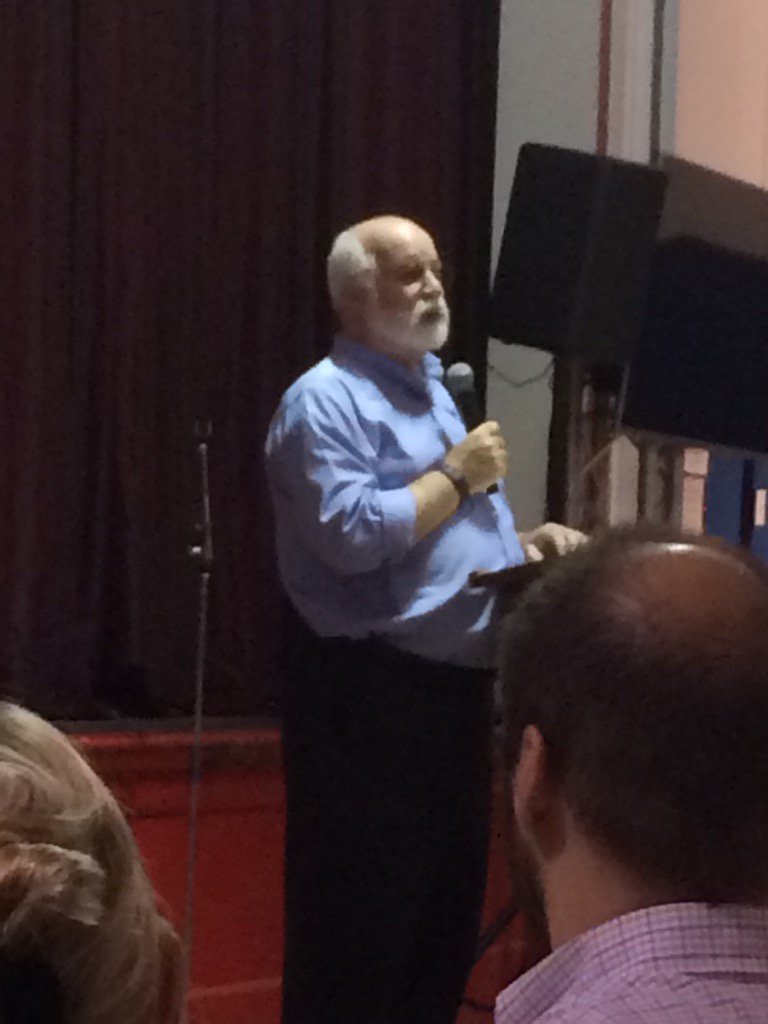 In Richmond, listening to presentation by Fr. Greg Boyle, founder of Homeboy Industries in Cal.