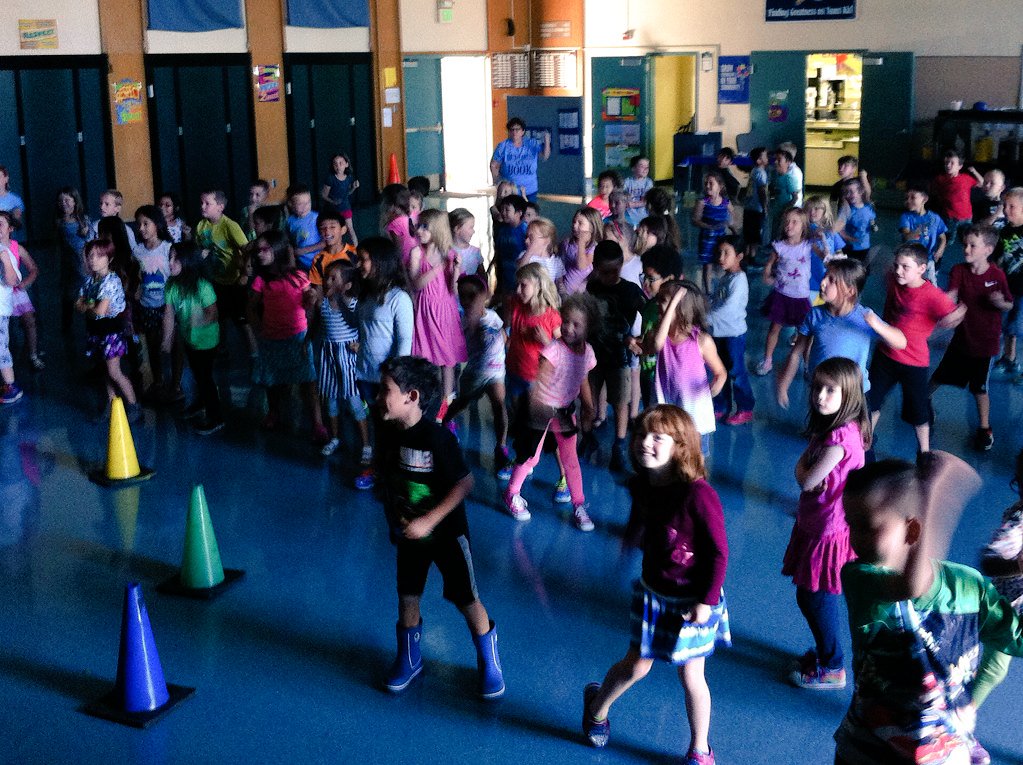 Mrs B our Office Manager/School Mom does Just Dance w us because she's awesome &amp; felt like dancing! <a href="/jseroadrunners/">John Swett Elementary</a>