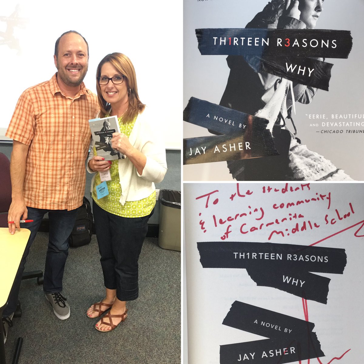 CarmMSLibrary's tweet image. Workshop at LACOE today; received an autographed copy from author Jay Asher for @CarmenitaMS Library- &quot;Thirteen Reasons Why&quot;
