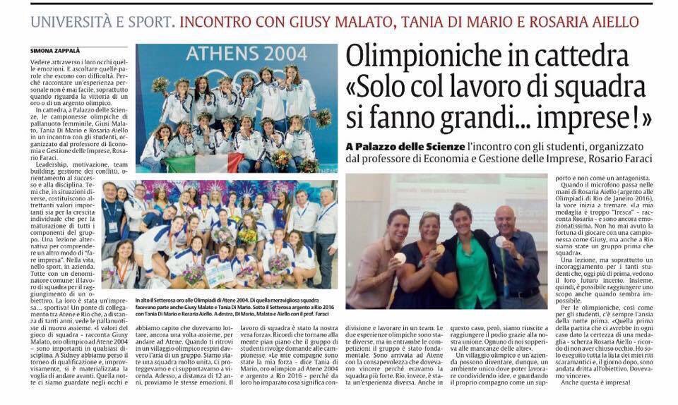 Le medaglie olimpiche del #7rosa all'università: Giusy #Malato, Tania #DiMario e Rosaria #Aiello prof per un giorno alla facoltà di Economia