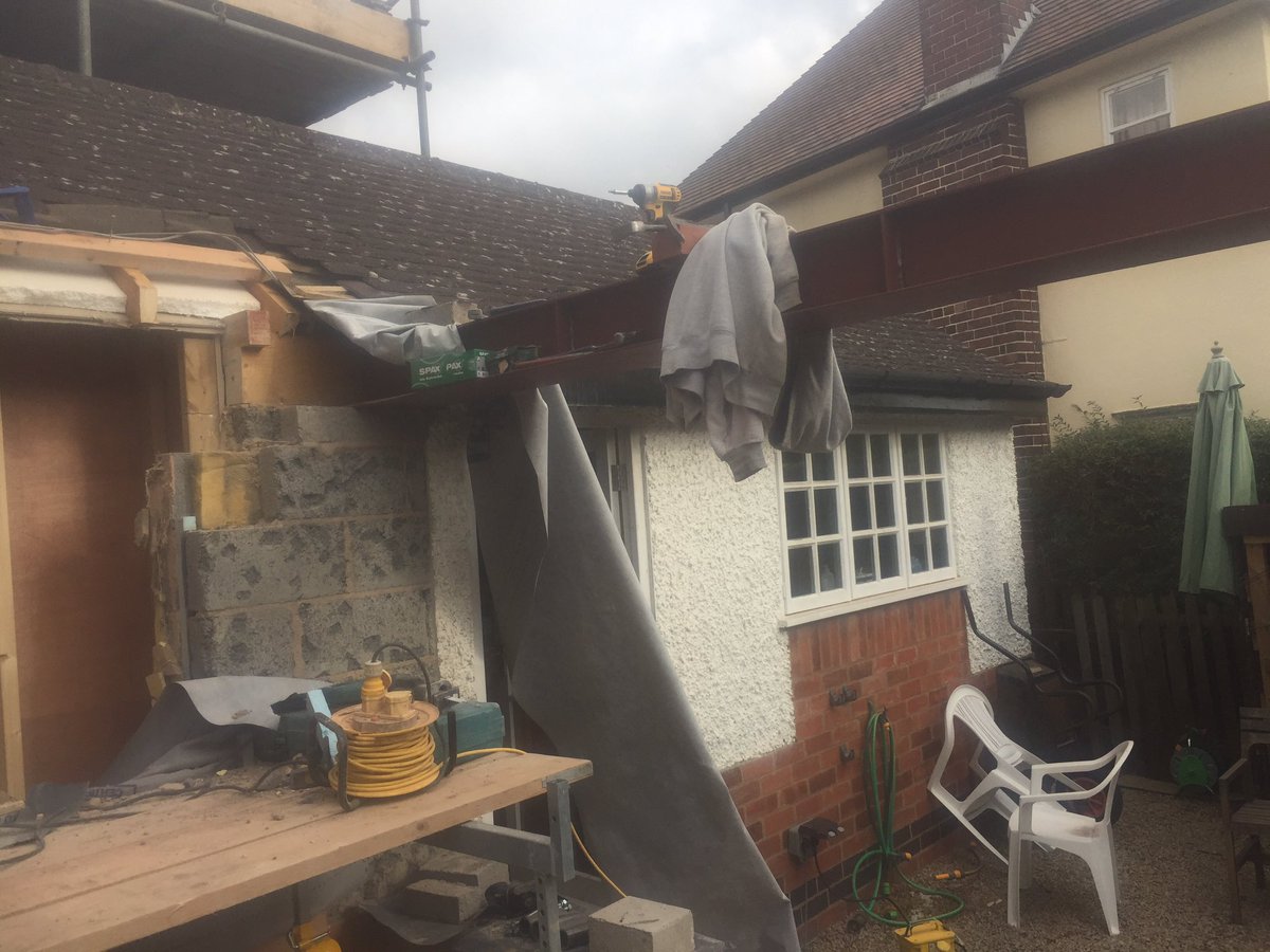 Whole house being re roofed by blacks roofing, steel ring beam installed and now prepping for steelwork RSJ's over window for flat roof.