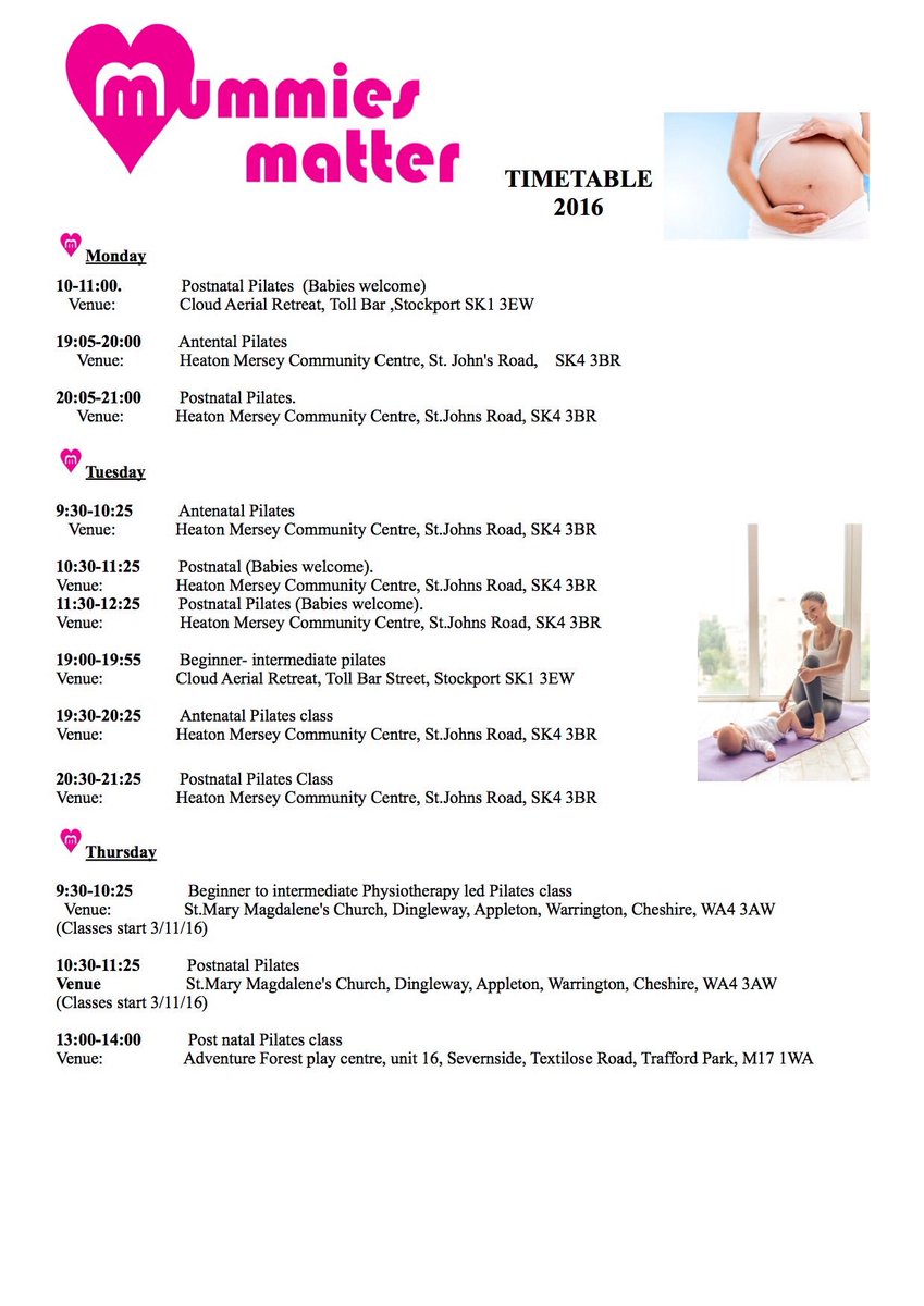 MummiesMatter's tweet image. New #Pilates timetable for Mummies Matter. #physio #antenatalpilates #postnatal #baby #pregnancy #mummy #birth #manchester #stockport