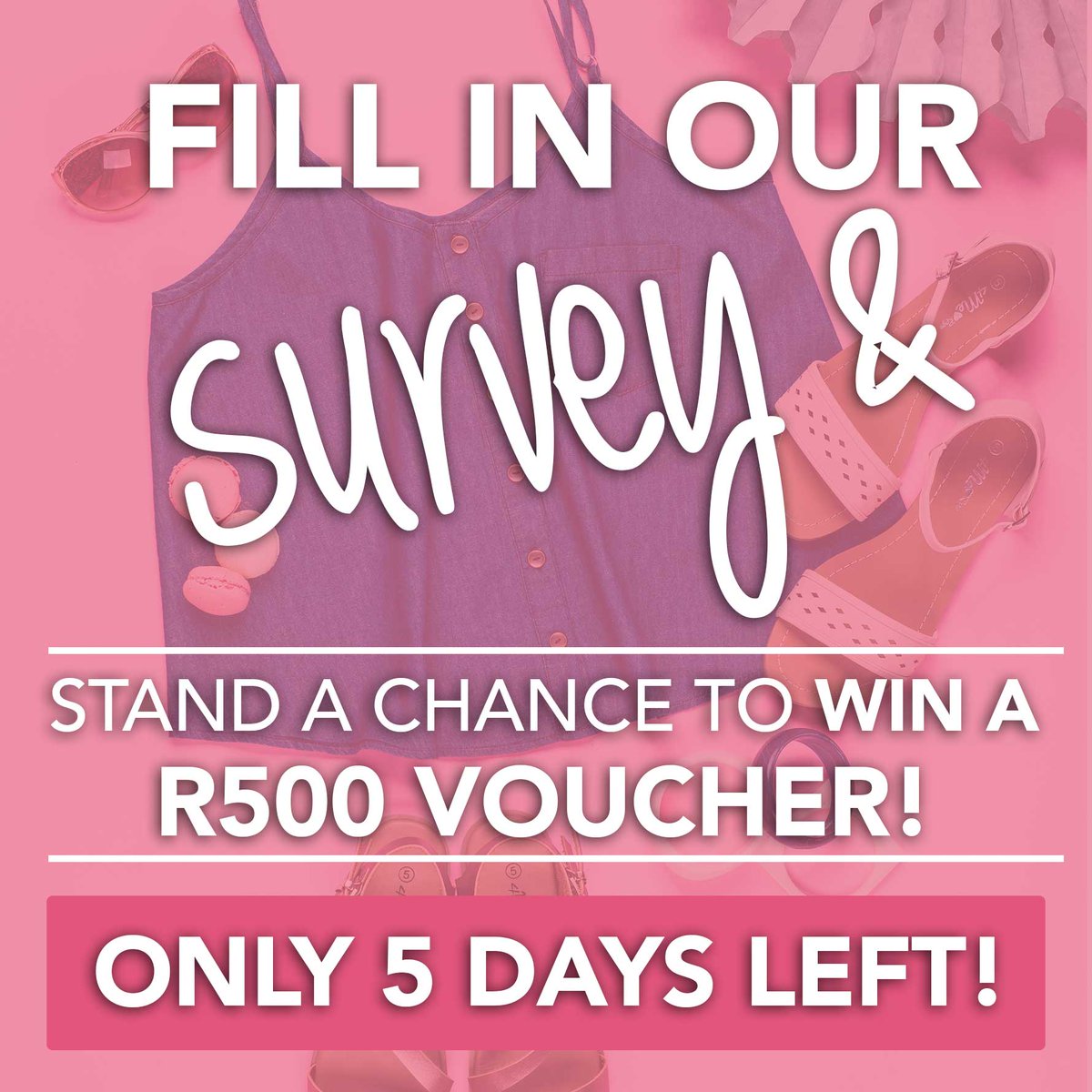 RageFashionSA's tweet photo. Hey Ragers! There's only 5 days left! Fill in our survey &amp; stand a chance to WIN a R500 voucher!
https://t.co/8BhrgeiJG3
#RageLoves https://t.co/5cYvcDJAu8