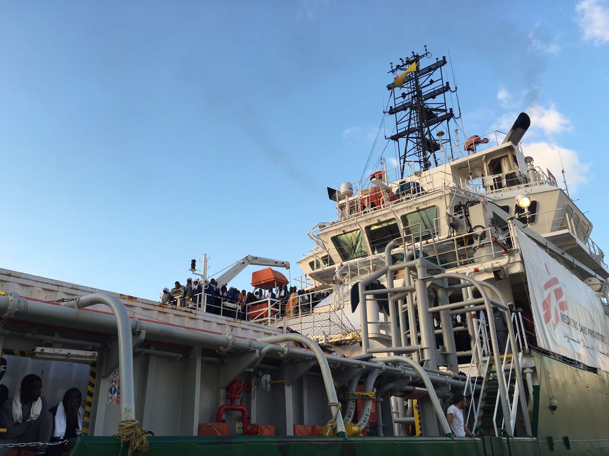 MSF_Sea's tweet photo. UPDATE: The #Dignity1, #Argos and #Aquarius have all commenced disembarkation in #Italy this morning. https://t.co/0IIeOgdqK3