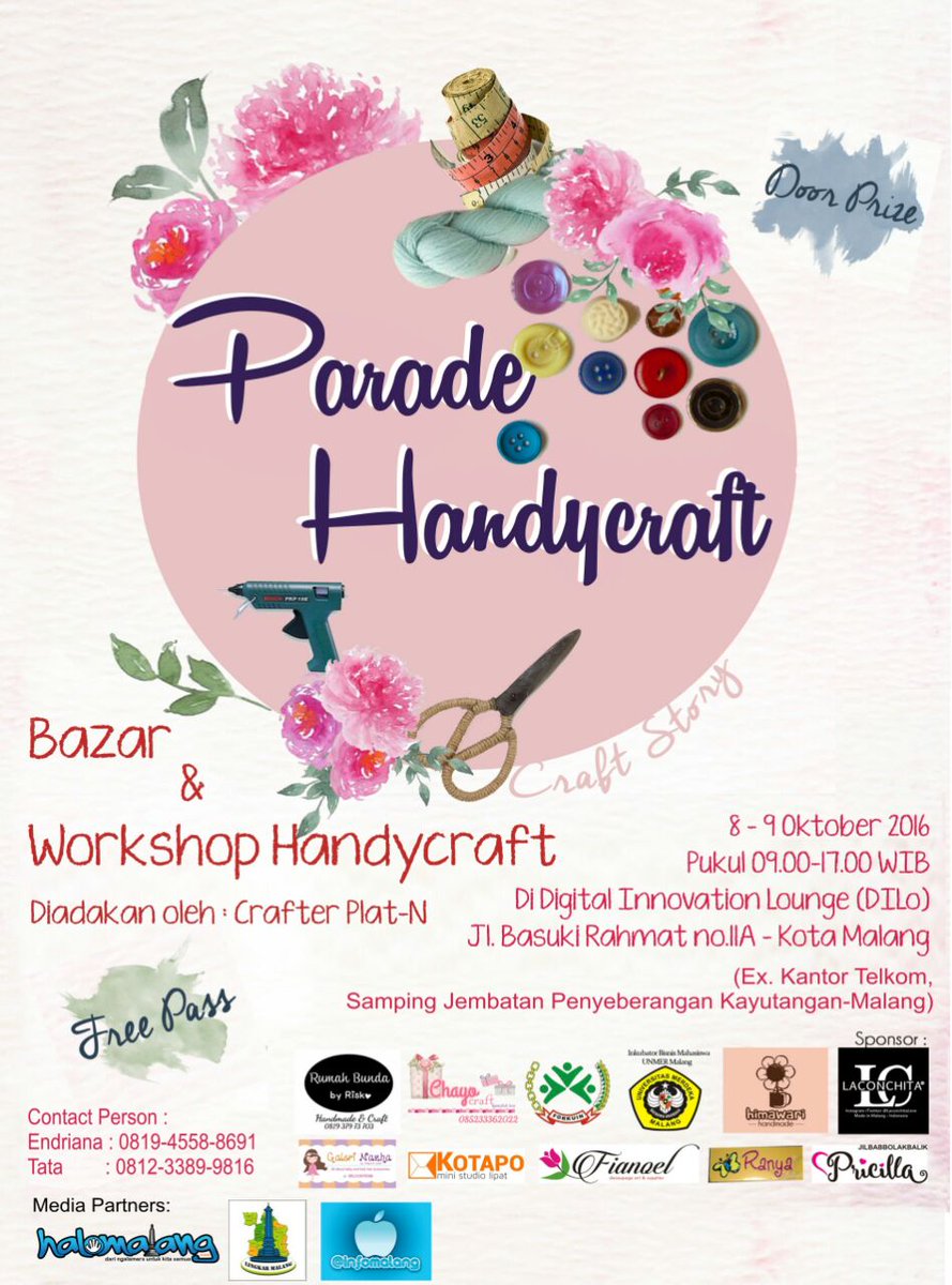 infomalang's tweet photo. Kunjungi! PARADE HANDYCRAFT MALANG * 8-9 Okt|
WORKSHOP - BAZAR PRODUK CRAFT - DOORPRIZE bg pengunjung yg beruntung https://t.co/NoNSYGbfhJ