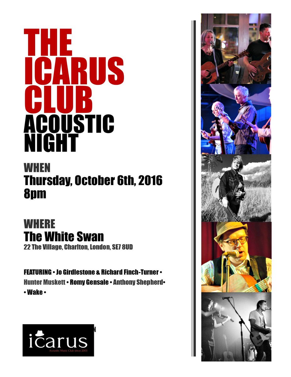 #icarusclub TOMORROW 8PM Jo Girdlestone, Hunter Muskett <a href="/Wakeband/">Wake</a> Tony Shepherd @romygensale #Charlton @SwanPubSE7