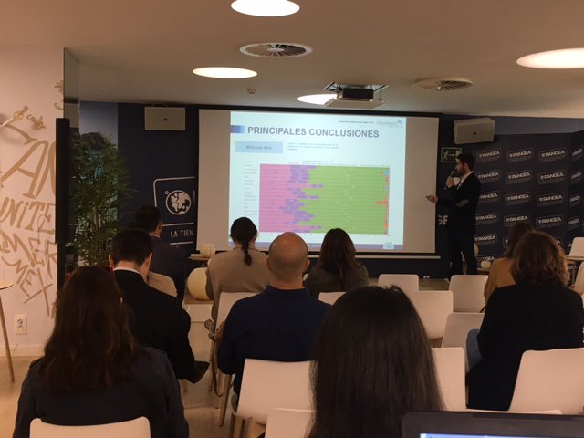 Sugerendo's tweet photo. Presentando el #eCommerceBenchmarkSpain en @PangeaES junto @ObsEcommerce ¿Cuáles son los principales #KPIs de los 200 #eCommerce analizados? https://t.co/vt0pv8shhs
