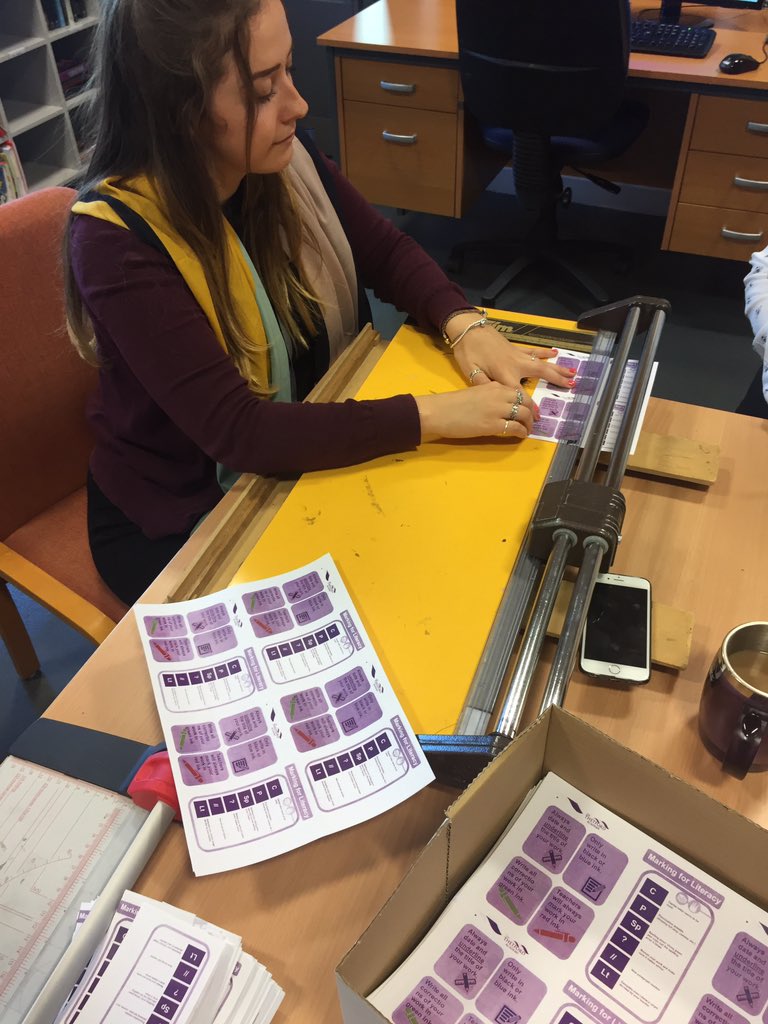 MissLTodd's tweet photo. Miss Payne working hard preparing literacy stickers for all exercise books! #onthegilly #uptheliteracy #literacycentre #litRAMs https://t.co/zXj14E805i