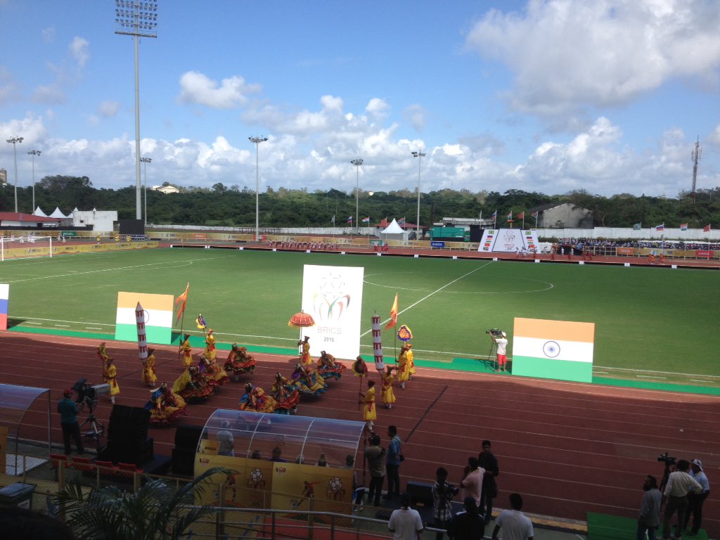 tsagofficial's tweet image. #BRICSU17 opens with a glittering start at Bambolim stadium #Goa #OneNationOneGoal #IndiaForFootball