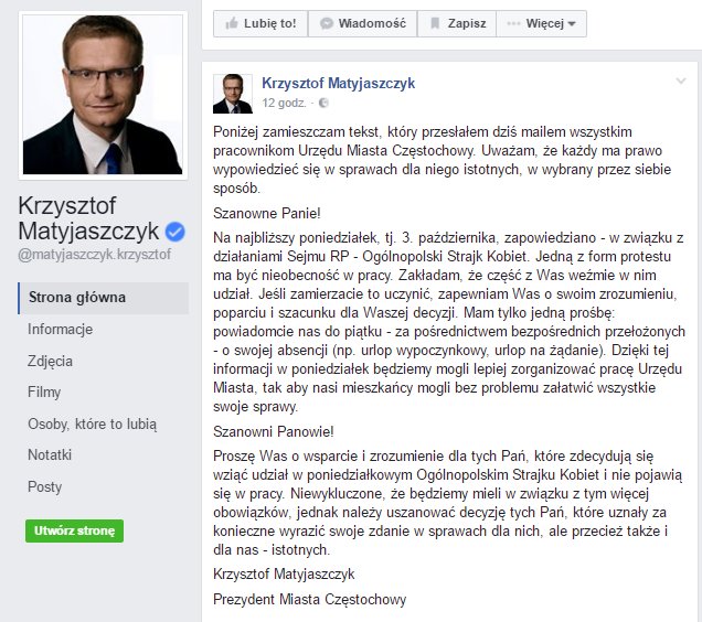 FkrutceCom's tweet photo. Dżentelmeńsko, z klasą, zarazem stanowczo.
Brawo @matyjaszczy prezydent Częstochowy w sprawie #CzarnyProtest
#blackprotest @CzarnyProtest16 https://t.co/ebRaxjyxHm