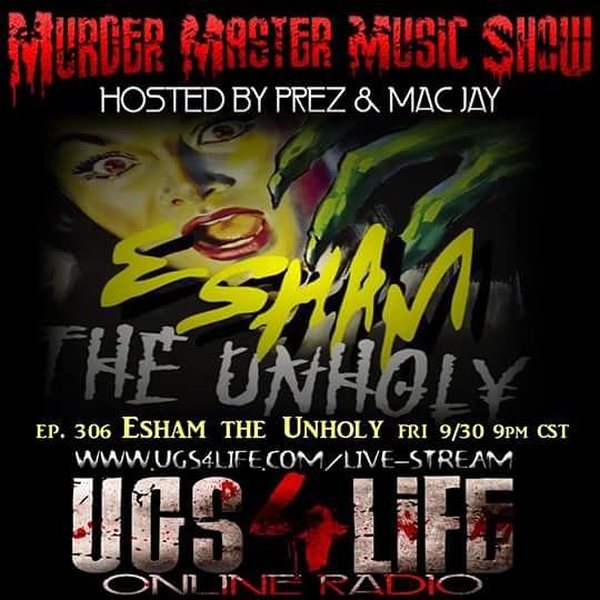 sinixta87's tweet photo. ESHAM  on Murder Master Music Show 
September 30 
At 9 PM CST 
online on https://t.co/RiZCtfUsAg https://t.co/1l7iKQDUYA