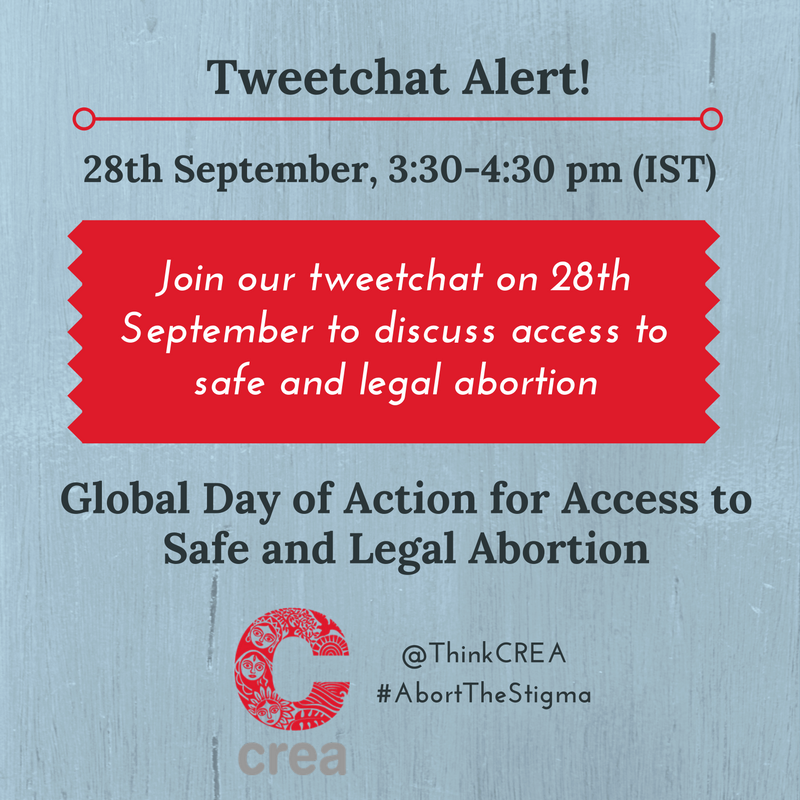 ThinkCREA's tweet photo. Join our tweetathon on abortion today from 3:30-4:30pm IST! #LetsTalkAbortion #AbortTheStigma #28Sept https://t.co/fQyHJuMoyk