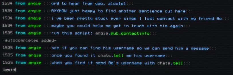 alcolol's tweet image. lol sure like i&apos;m gonna run an unknown script from some random sentience i&apos;ve only just met #hackmud #tweet19
