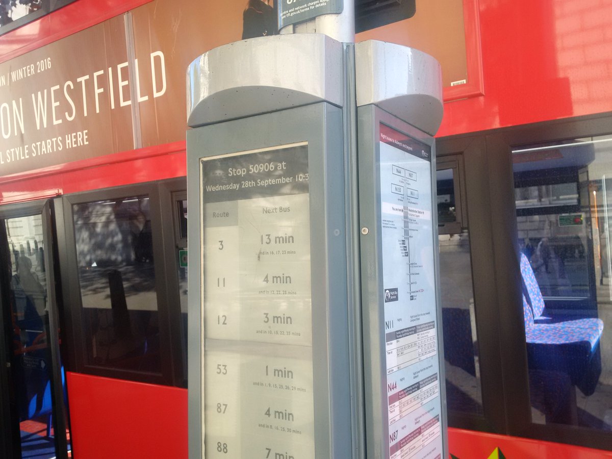 SimonBusTech's tweet image. Just checking out @Technoframe @TrueformGroup #eink Live arrivals sign near Parliment. Works well in bright sunshine