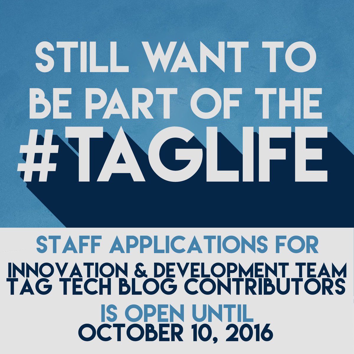 TheUSTTAG's tweet photo. Staff applications is open until OCTOBER 10,2016

#TEAMINNOV: https://t.co/6ZDKjhef0I
#TEAMBLOG: https://t.co/IjAfnnoMv6 https://t.co/180E5WoBKS
