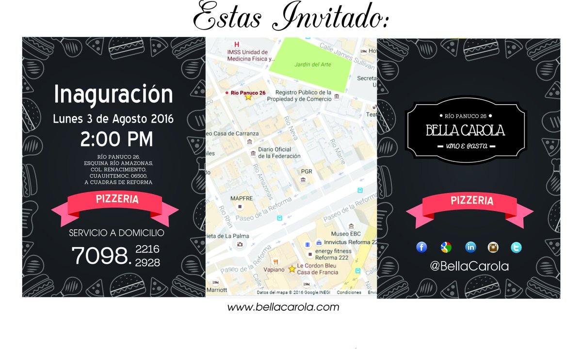 BellaCarolacom's tweet photo. #K2MX  Invitación a la Inauguración Lunes 03 de Agosto 2016, Río Panuco 26 esq. Río Amazonas @ColCuauhtemoc @VendeCDMX Degustación https://t.co/FyIdmdsCnF