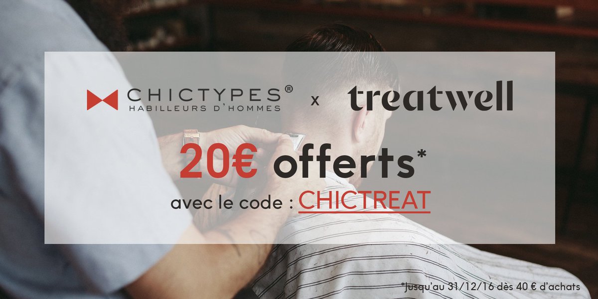 Avec le code CHICTREAT, 20€ offerts chez @Treatwellfr ! Réservez massage, barbier, coiffeur en un clin d’oeil : bit.ly/2cQxHQD