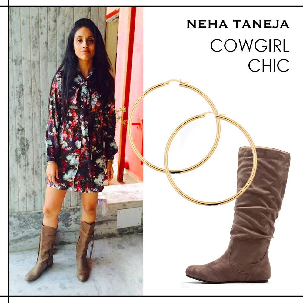 Get #PavleenGujral's cowgirl-chic look in a #printed #NehaTaneja #shirt #dress.

#India #fashion #Bollywood