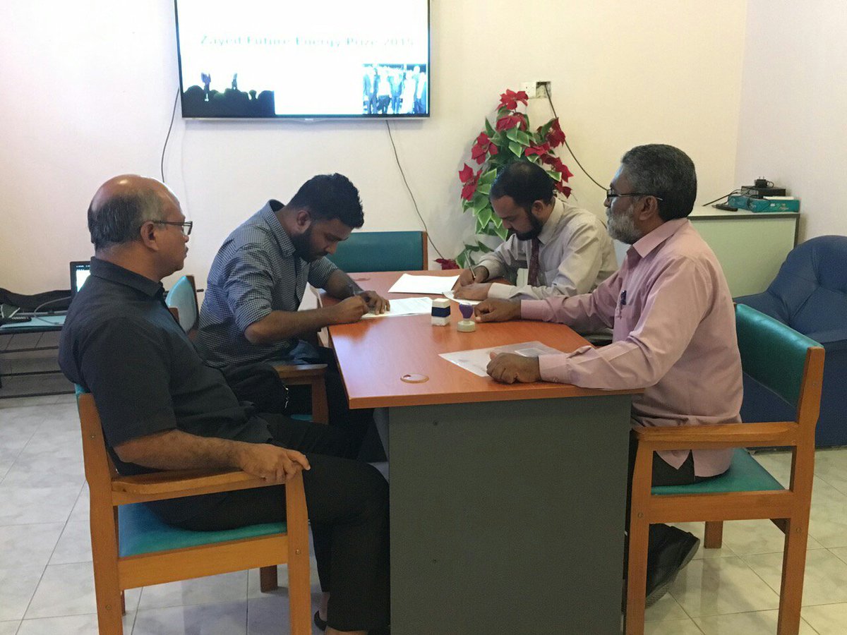 Ministry of Education (@moedumv) on Twitter photo Signing the contract with AVI tech Maldive to install 45KWS of solar energy in Addu high school. <a href="/AdduHighSchool/">Addu High School</a> <a href="/aishathshiham/">Aishath Shiham</a> Signing the contract with AVI tech Maldive to install 45KWS of solar energy in Addu high school. <a href="/AdduHighSchool/">Addu High School</a> <a href="/aishathshiham/">Aishath Shiham</a>