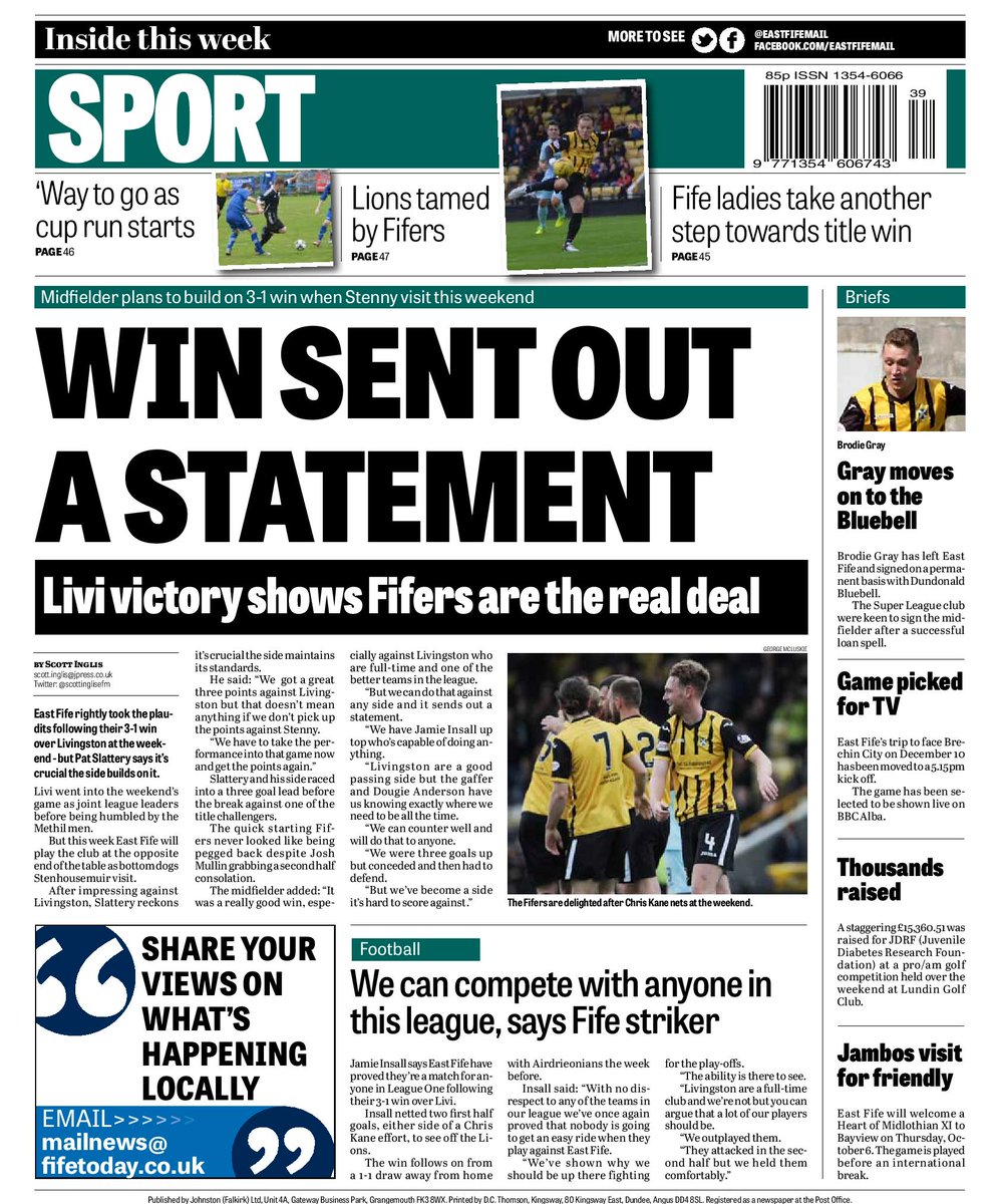 WE reflect on a great result for <a href="/EastFifeFC/">East Fife FC</a> in today's <a href="/eastfifemail/">East Fife Mail</a>