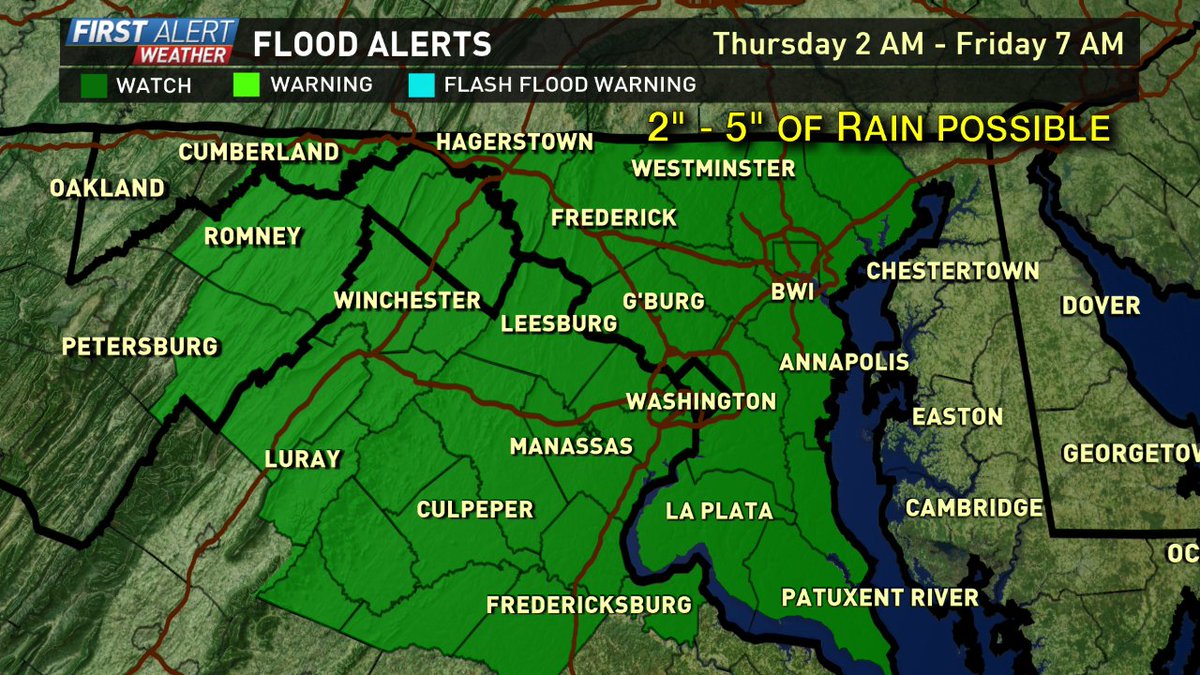 Flash Flood Watch for the entire Metro Area 2 AM Thursday - 7 AM Friday. 2
