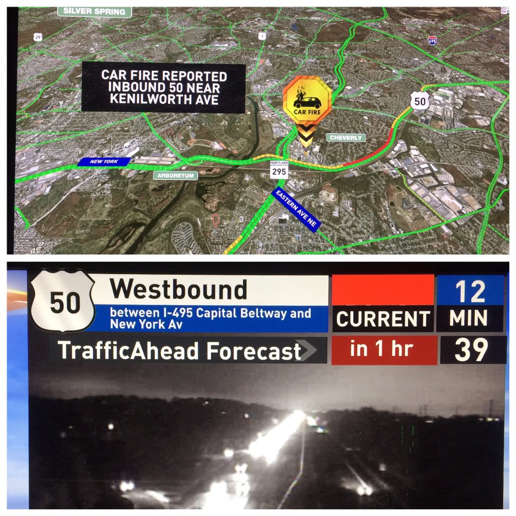 Checking for a car fire Wb 50 near Kenilworth Delays of 12mins from 202 right now MDTraffic