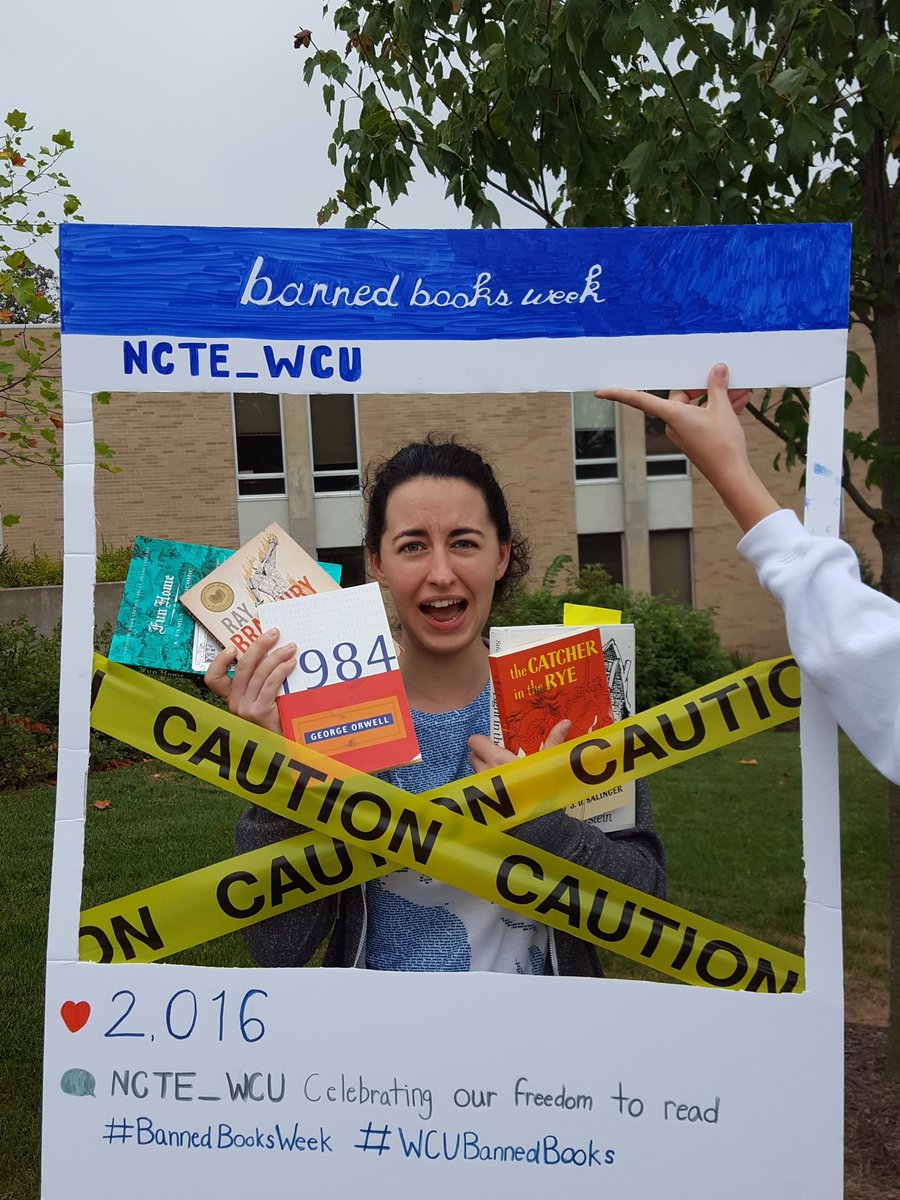 NCTE_WCU's tweet photo. Can you believe it? This WCU Alum is a fan of all of these banned books! 
Support #BannedBooksWeek #WCUBannedBooks https://t.co/TK6Y84npn6