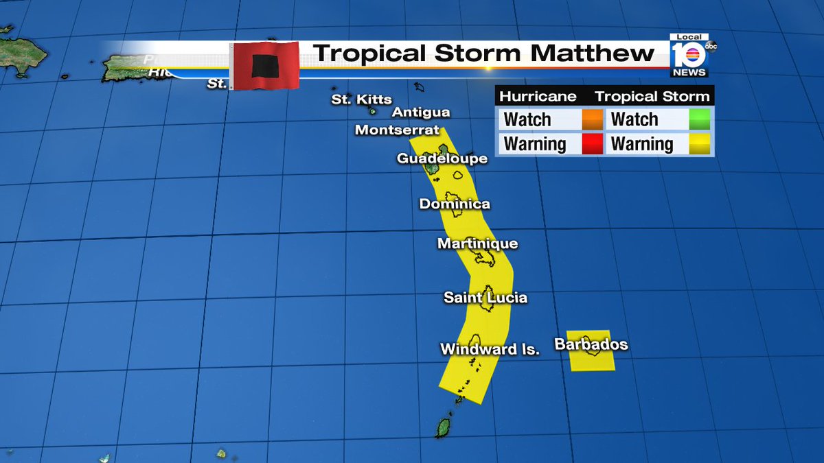 Here are the watches and warnings for Tropical Storm Matthew https://t.co/usYC8QitJG