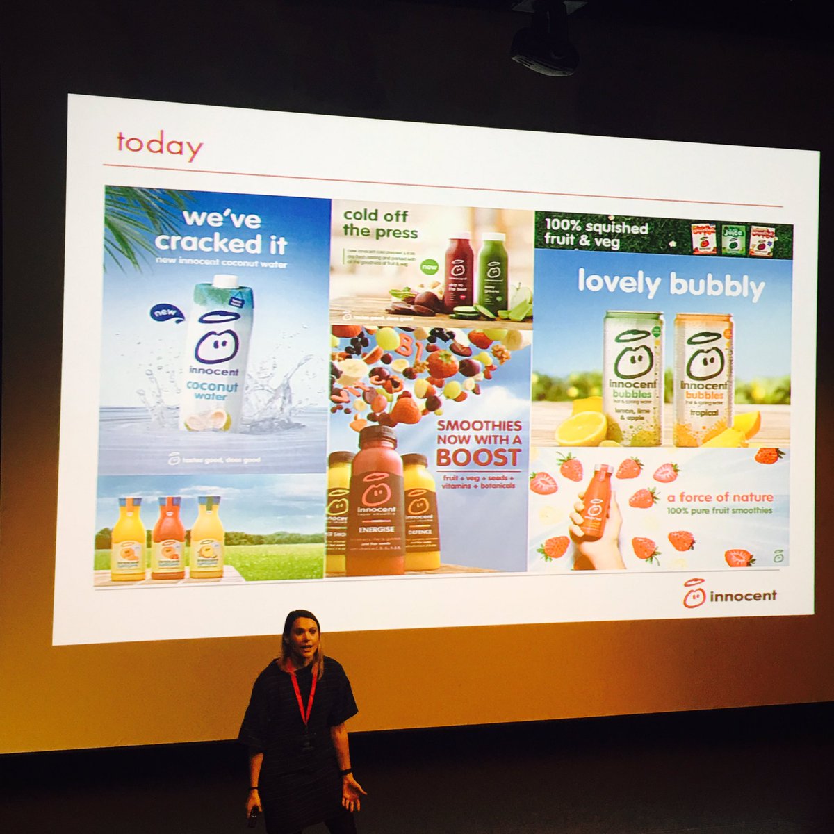 EmmaCWitkowski's tweet photo. Humans buy the drinks. Corporations want to buy the #toneofvoice. @Hayley_Redman takes us inside #fruittowers @innocent #CopyCabana2016 https://t.co/NRxNQkeifC