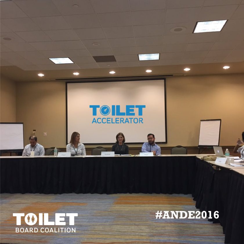 TheToiletBoard's tweet photo. LIVE at #ANDE2016: Our Executive Director @CherylHicksTBC is talking about our #Toilet Accelerator & the Toilet Board Coalition! #Sanitation https://t.co/ip2tewyiXU