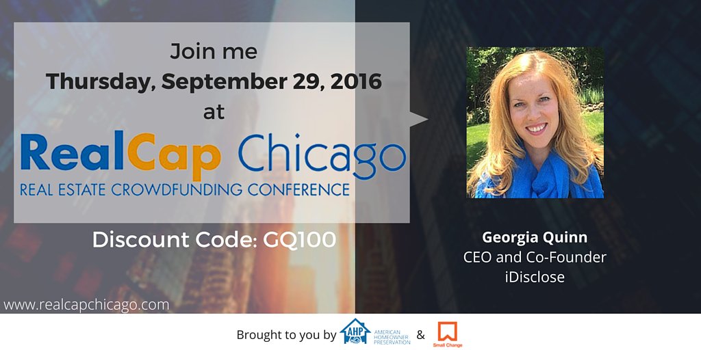 lawcloudco's tweet photo. Join @idisclose at #RealCapChicago. Get in the real estate #crowdfunding know. #FixerUpper #TitleIII https://t.co/mHseT9Br8y