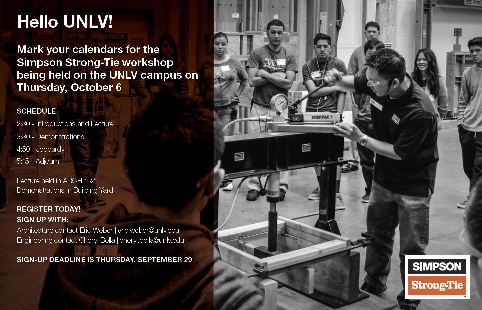 Simpson Strong-Tie workshop next Thurs 10/6, 2:30-5pm. See attached for info &amp; to RSVP.