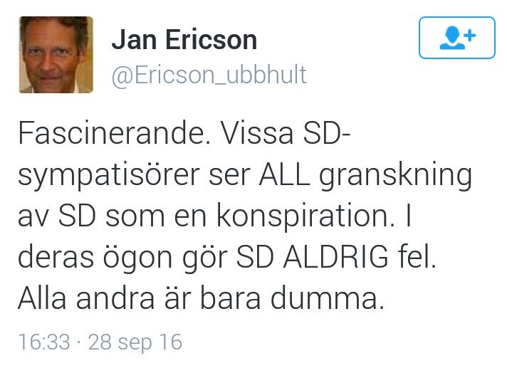 chrwallg's tweet photo. Moderate riksdagsl. Jan Ericson forts. visa sitt förakt f. SDs väljare & sin egen oförmåga förstå #Putilov-affären & medias bias.
#svpol https://t.co/5iJ9tumTWv