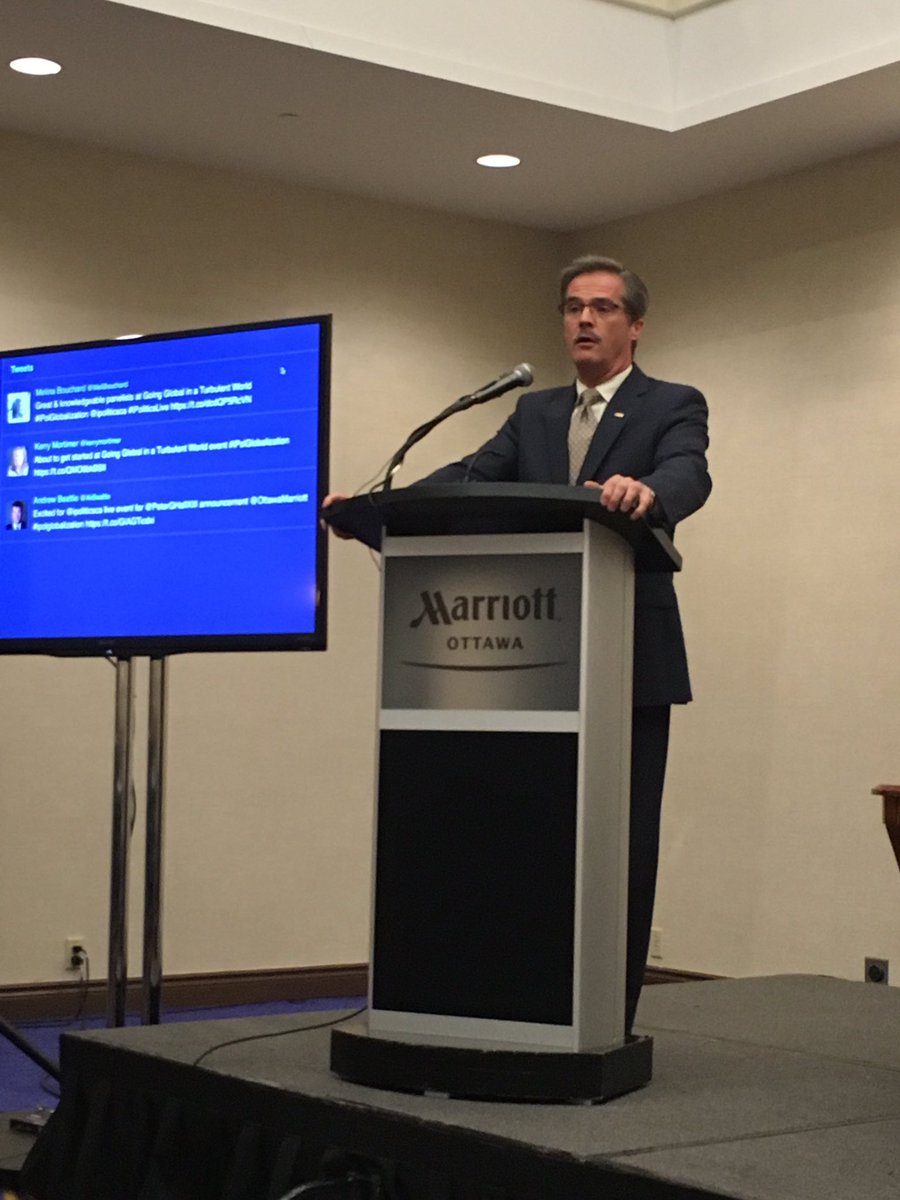 kerrymortimer's tweet photo. Chief Economist @PeterGHallXIII @ExportDevCanada providing highlights from new study of 500 Cdn companies #iPolGlobalization https://t.co/PQyzqlRasp