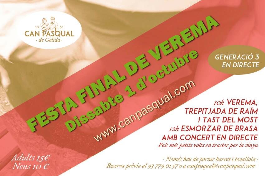 Festa de final de #verema. Dissabte 1 d'octubre a Can Pasqual. T'hi esperem! @enoPENEDES #enoturisme